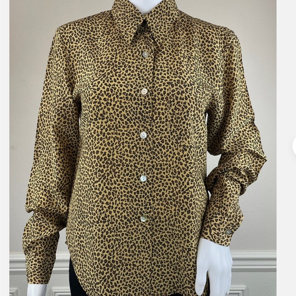100% Silk Spencer Jeremy Vintage Leopard Print Blouse Top Size 10 - Picture 2 of 10